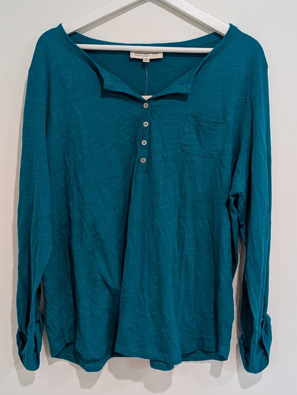 Women's NWT teal 3/4 sleeve henley top Size 2X Minimalist Basic Casual Layering